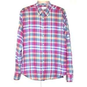VINTAGE Gant New Haven Plaid Shirt Size XL Burgundy & Blues Long Sleeves